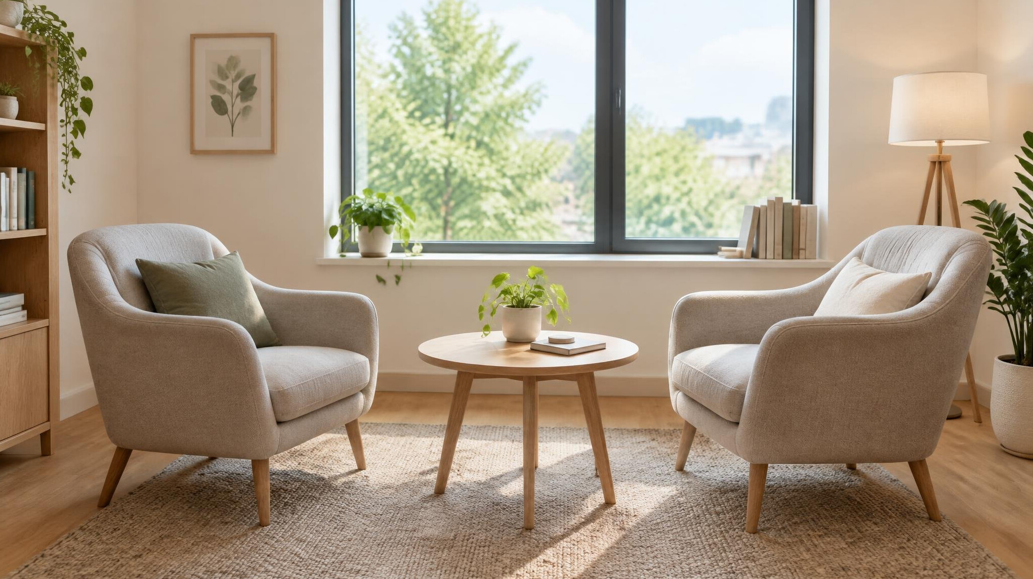 Small consultation room with armchairs and natural light