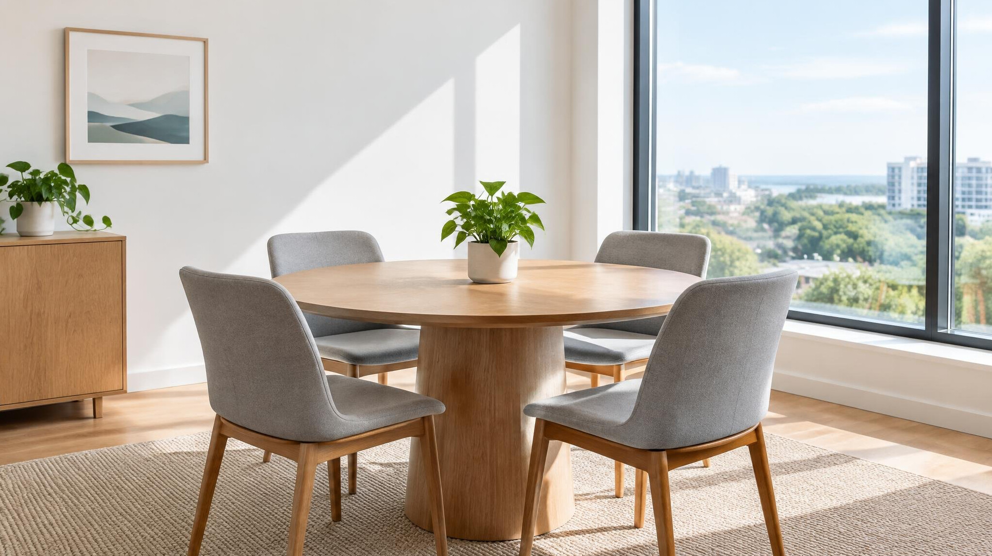 Bright meeting room with a table and chairs ready for consultation