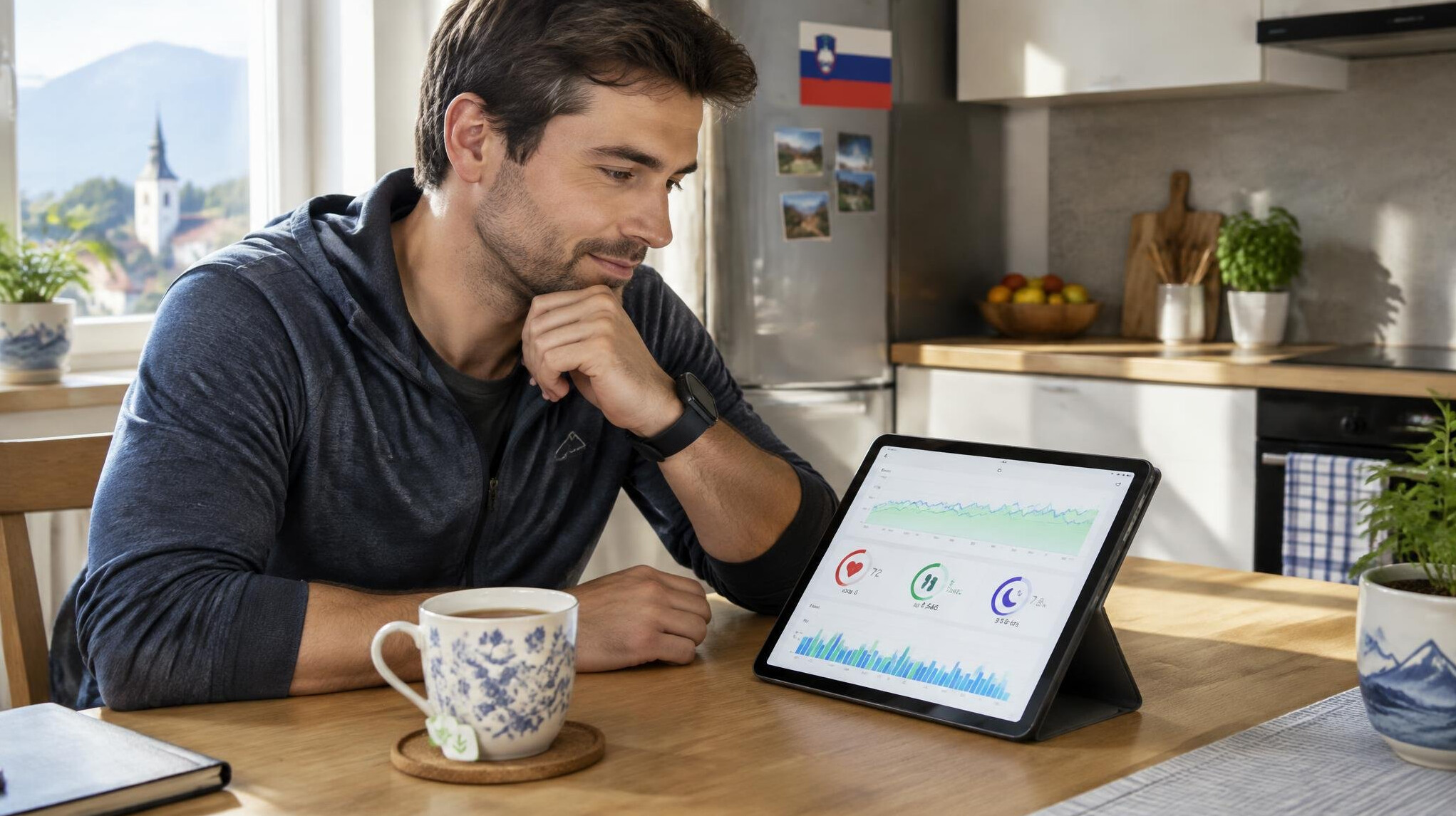 Person reviewing health progress data on a tablet